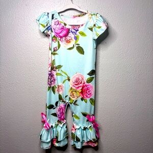 COPY - Little Love Boutique Floral Romper with Hot Pink Bows